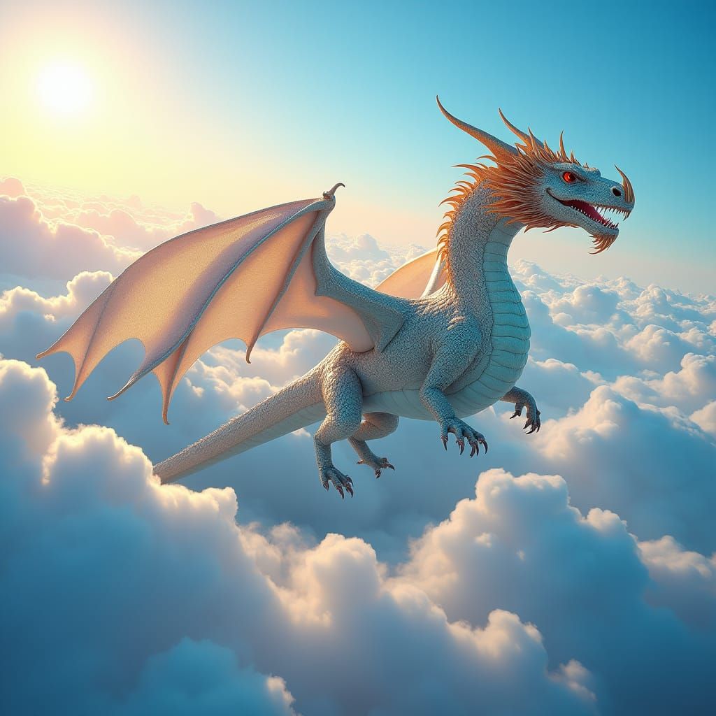 Dragon Soaring Through Clouds in Matte Painting Style