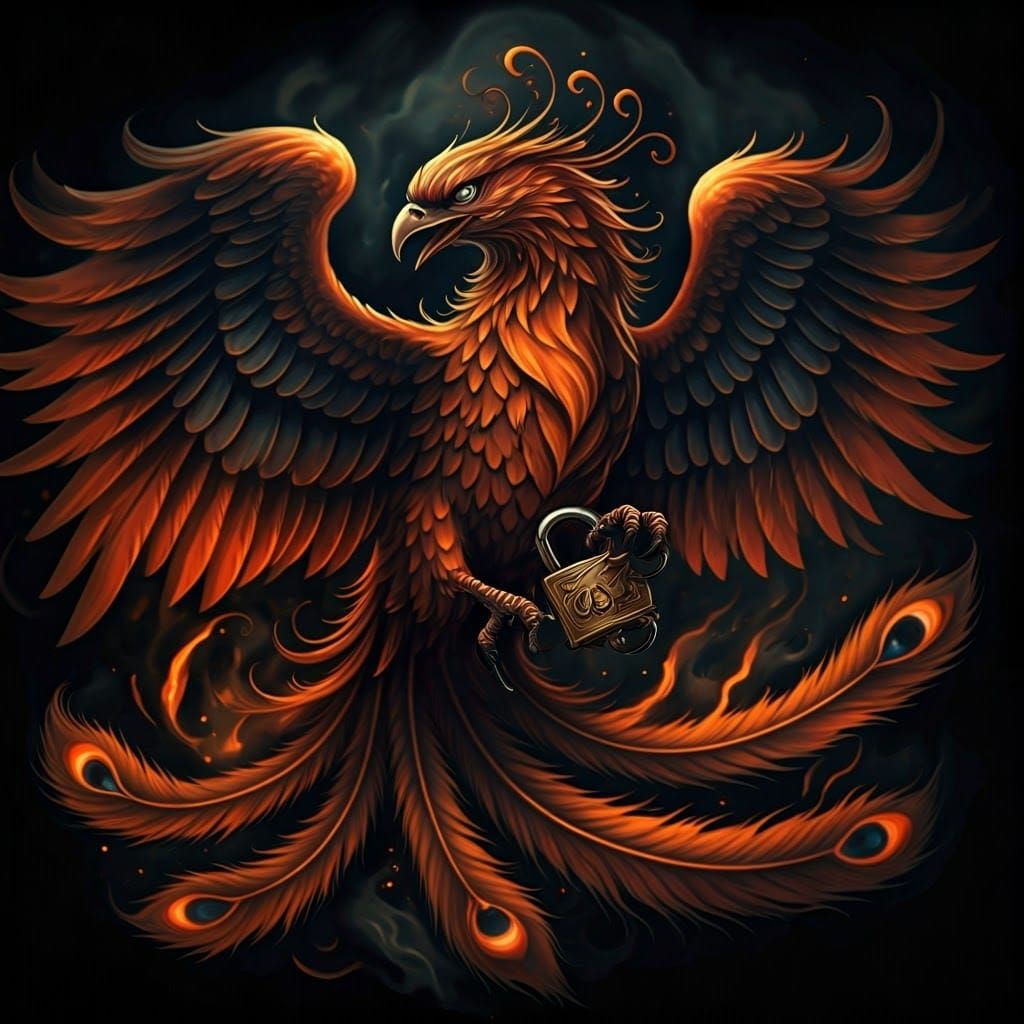 Phoenix Rising with Padlock: Tattoo Art