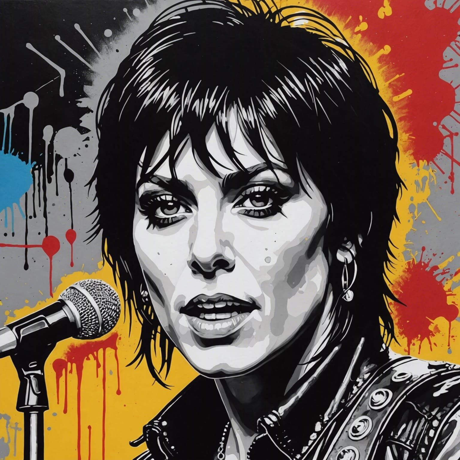 Joan Jett Portrait on Stage in Graffiti Art Style