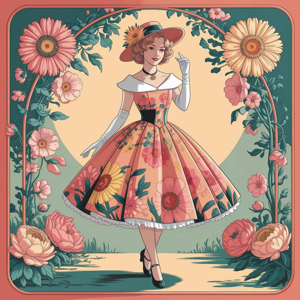 Anime Portrait of Sabrina Carpenter Lookalike in 1950s Dress