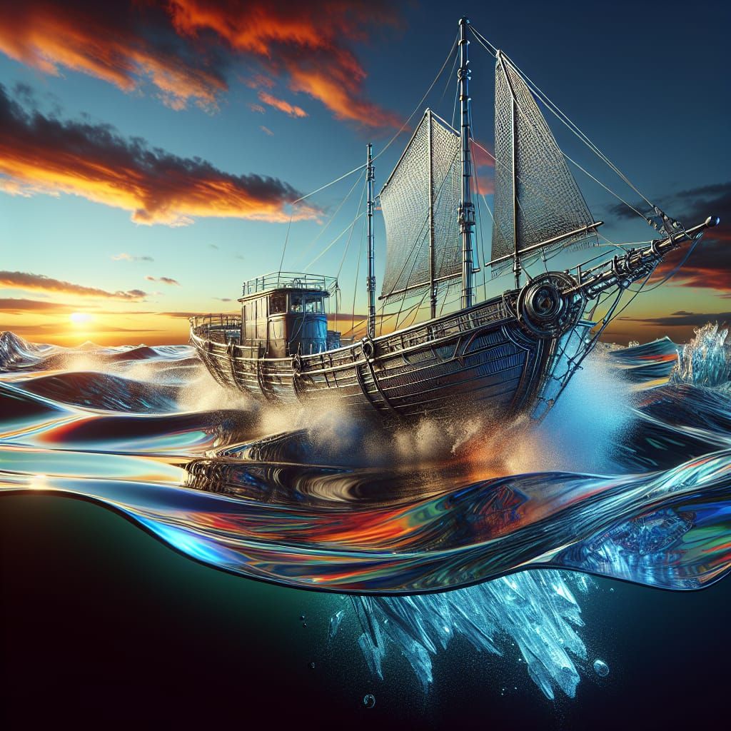Metal Boat on Glass Sea Concept Art