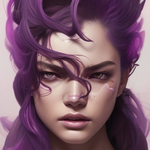 Purple Warrior Girl in Armor: Hyperdetailed Portrait