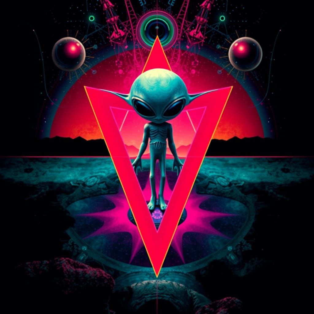 Surreal Alien Geoglyph in Mirrored Synchromism