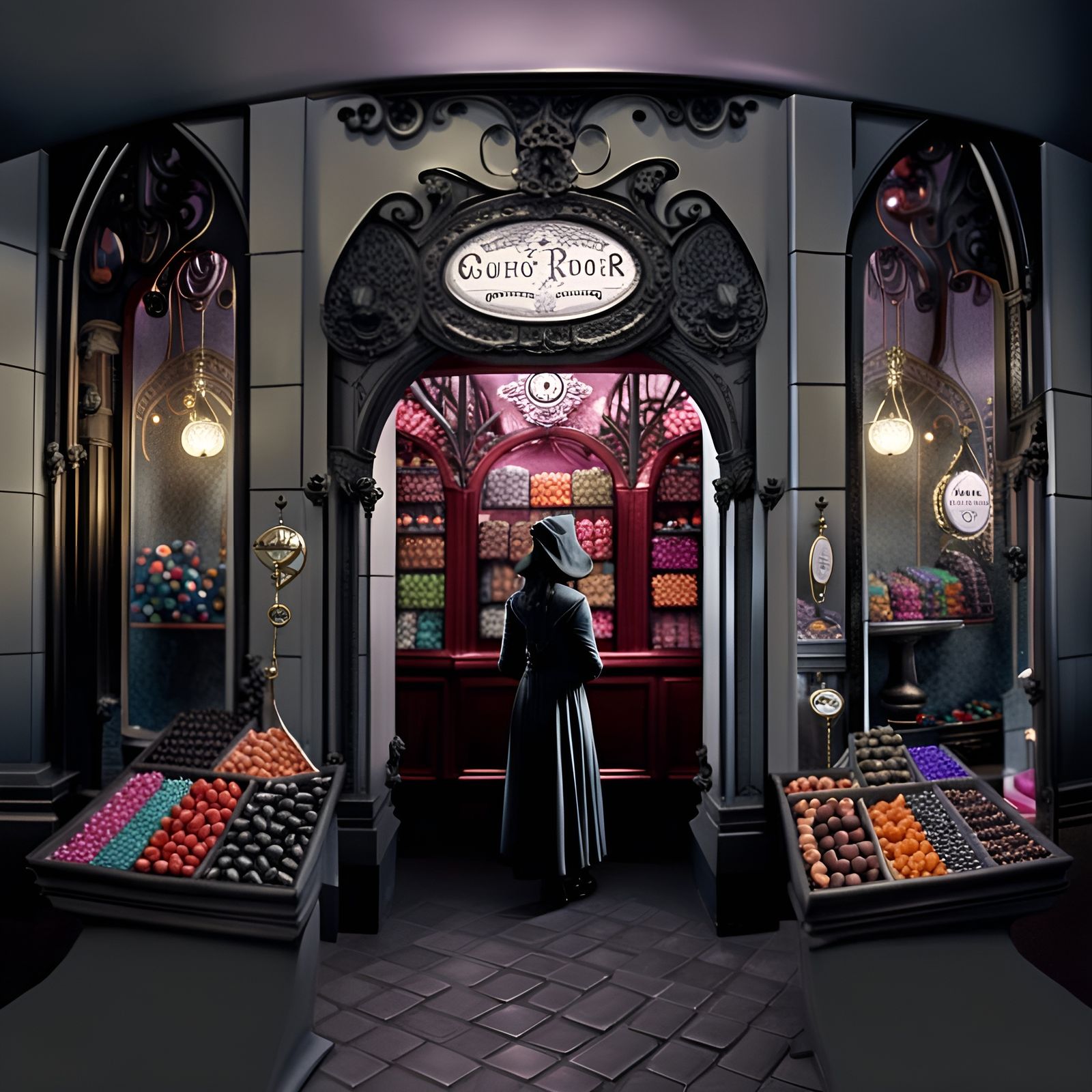 Gothic Candy Shop with Black Liquorice, Photorealistic Illus...