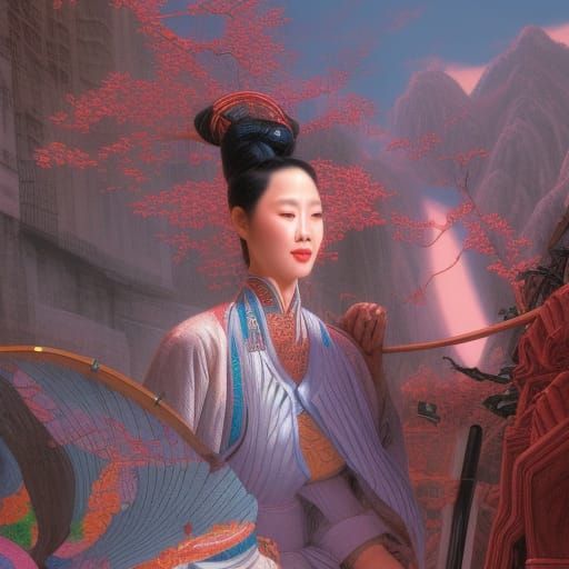 Chinese Women in 1980s: Detailed Matte Painting