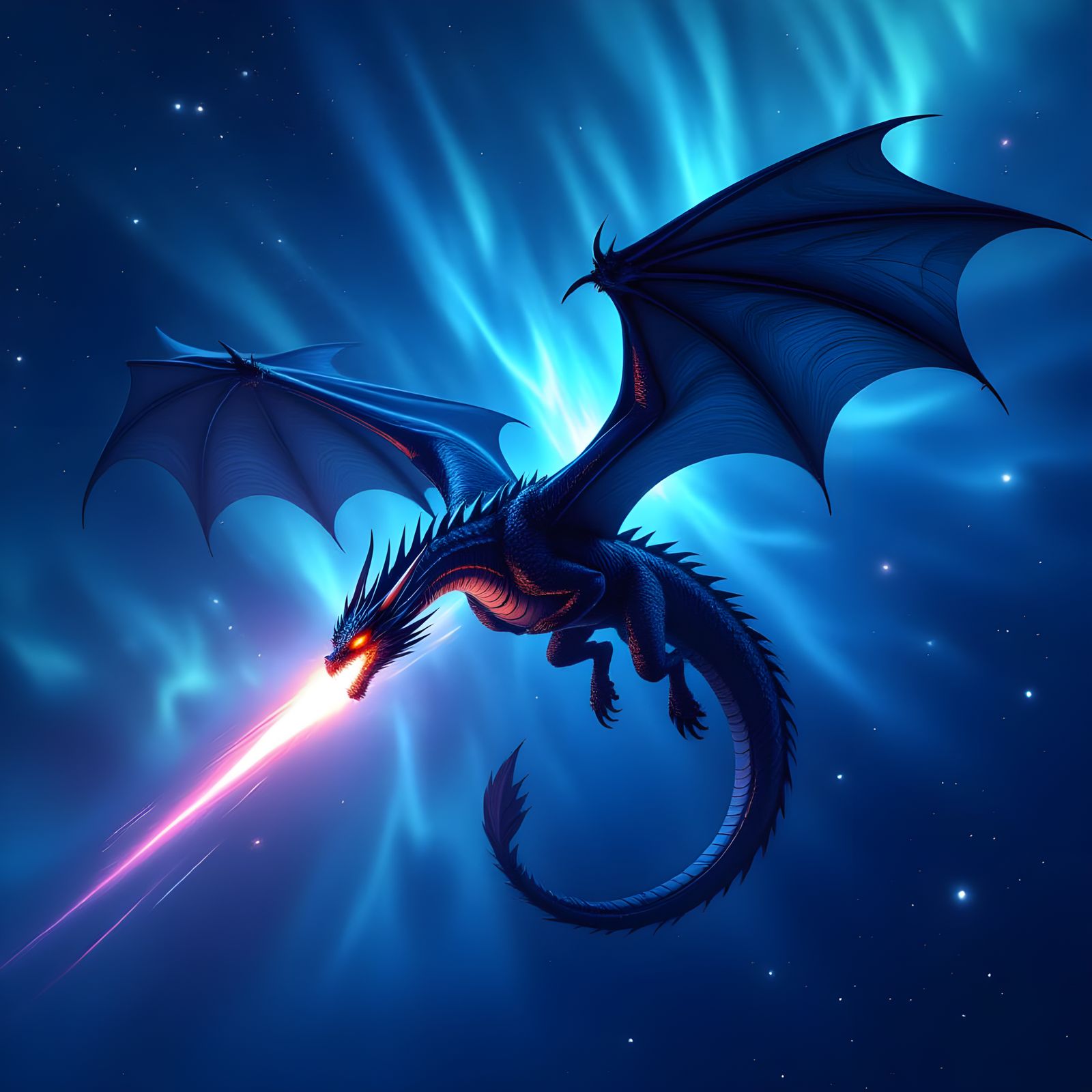 Aurora Dragon Soaring Through Space in 3D