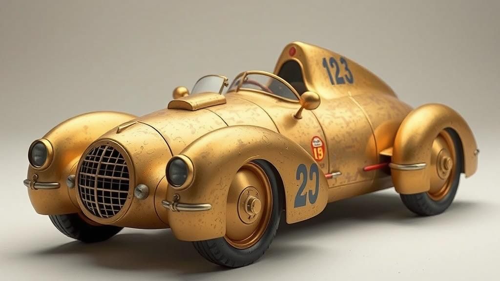 Vintage Gold Racecar Inspired by 1960s Animation