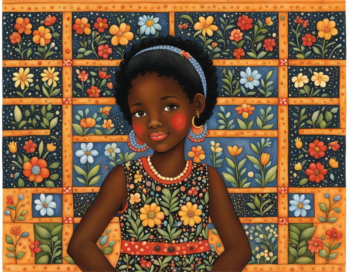 Melanin Girl in Mary Engelbreit Style
