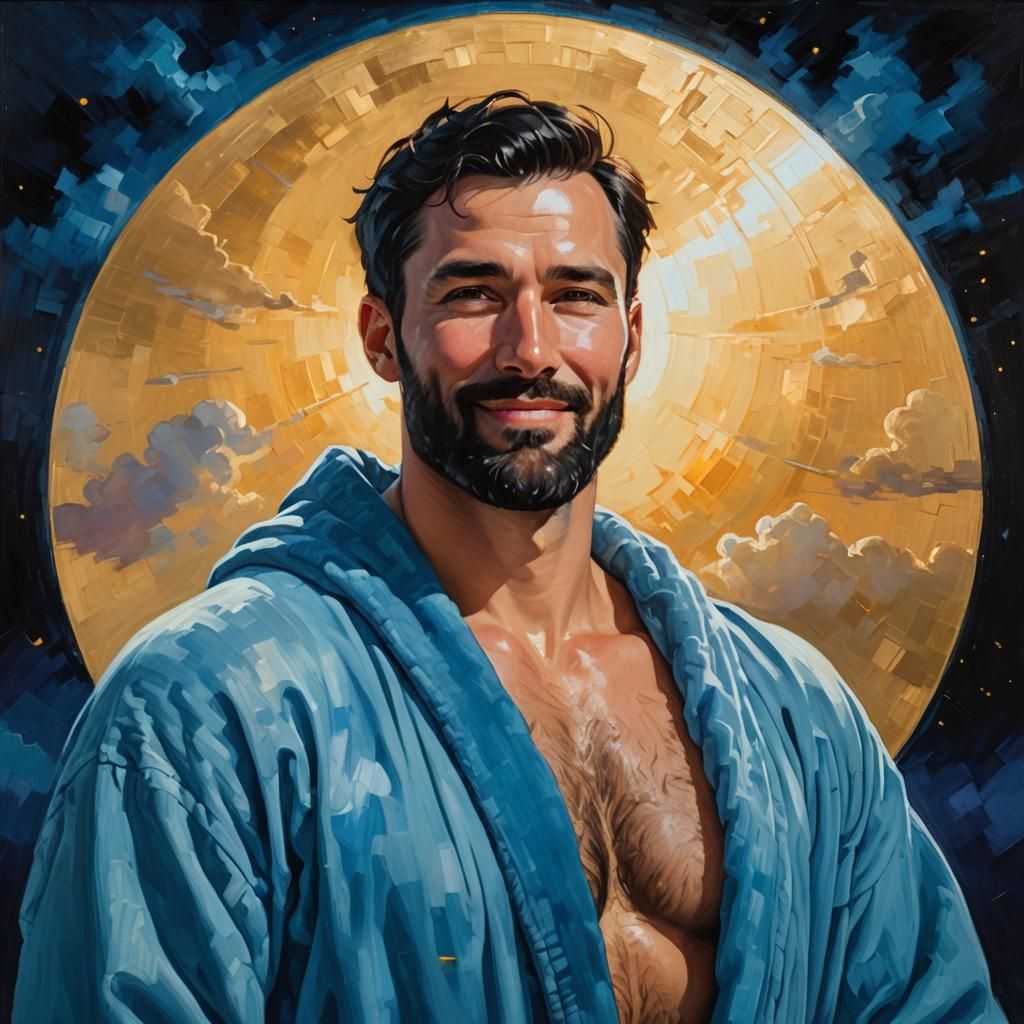 Smiling Bearded Man in Neo-Impressionist Portrait