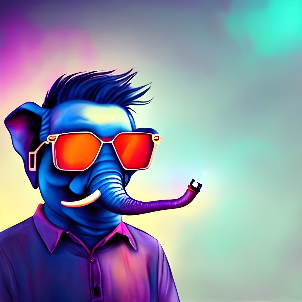 Cyberpunk Elephant Smoking Pipe in Twilight