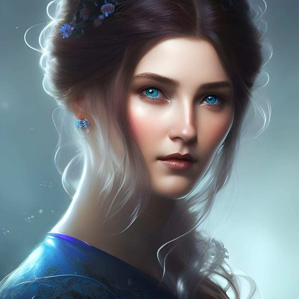 Forget-Me-Not Goddess Portrait in Art Nouveau Style