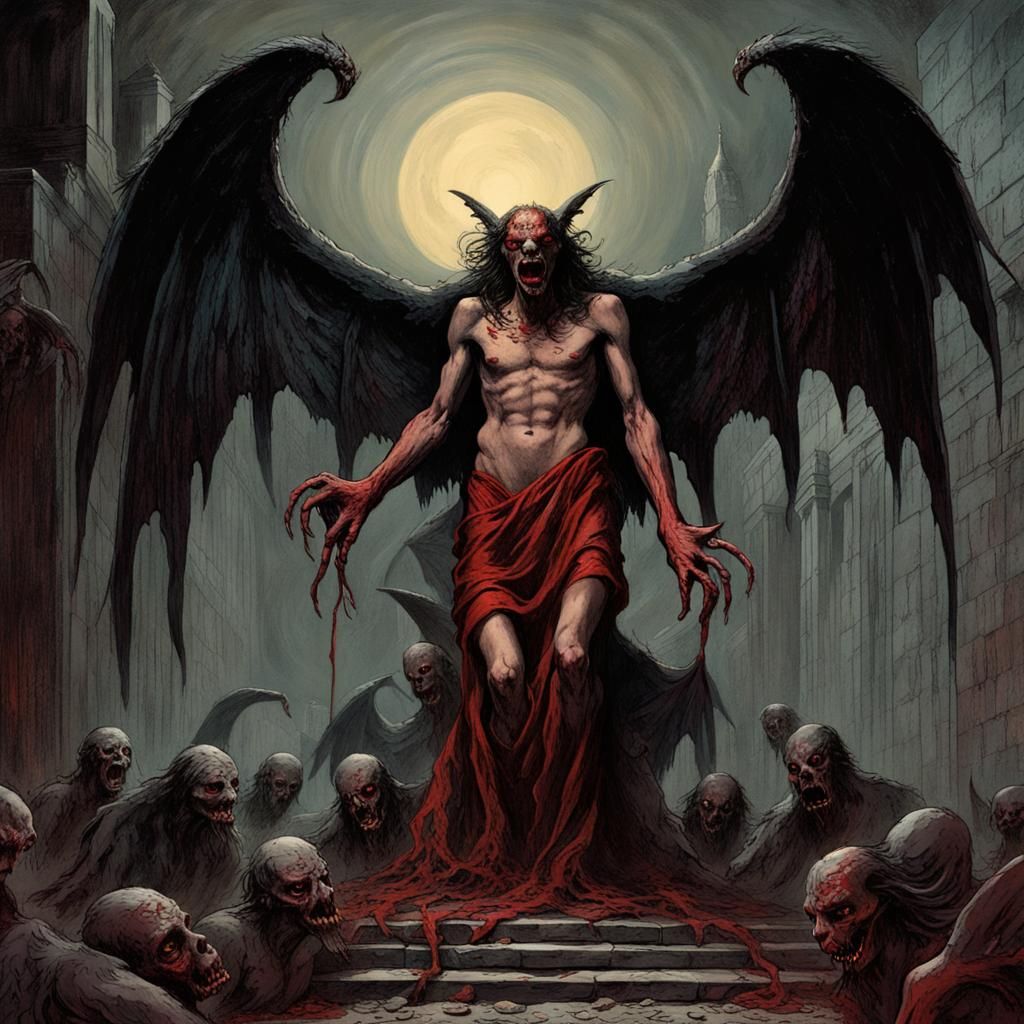 Demonic Invasion of Angelic Crypt in Horror Illustration