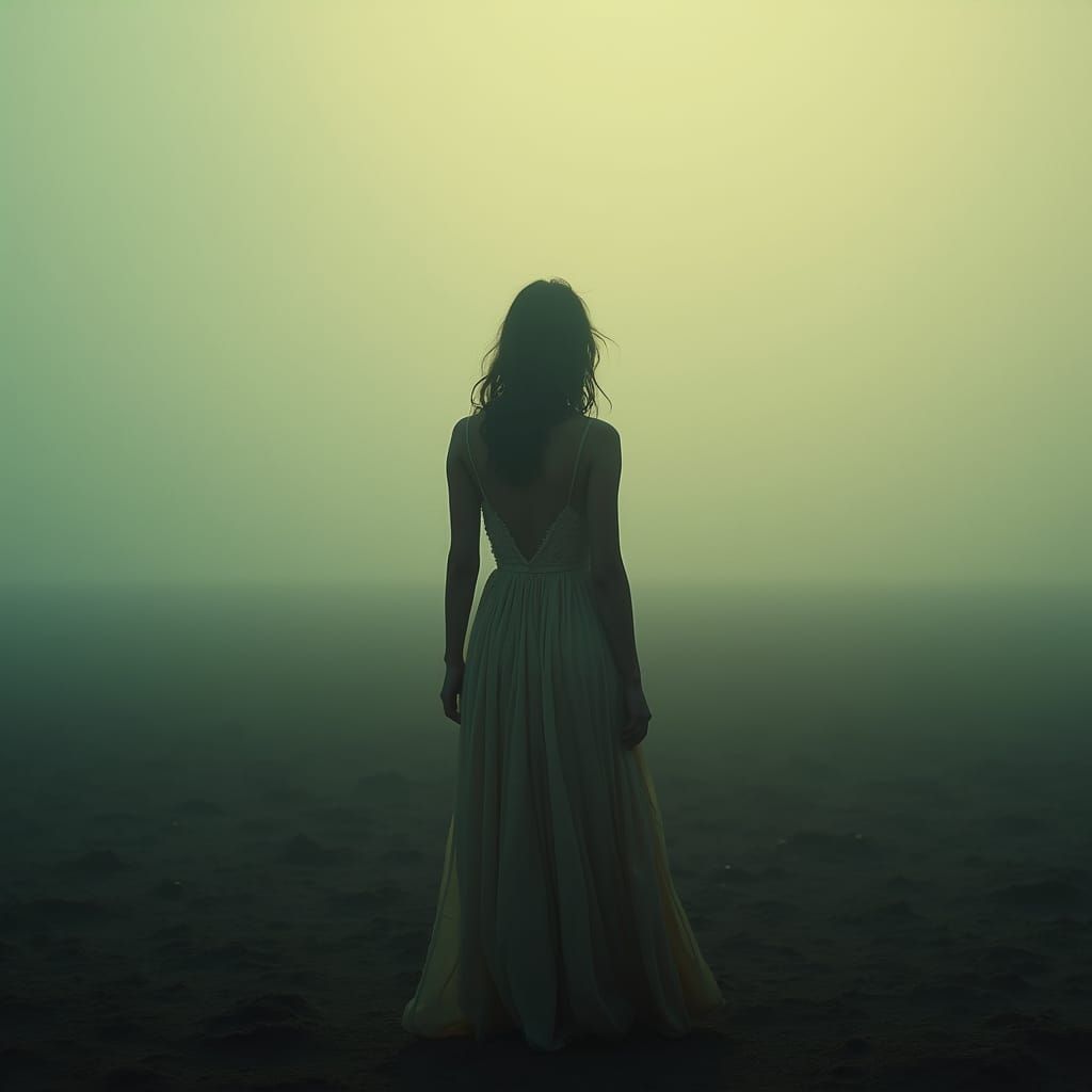 Cinematic Woman in Atmospheric Landscape, Film Still