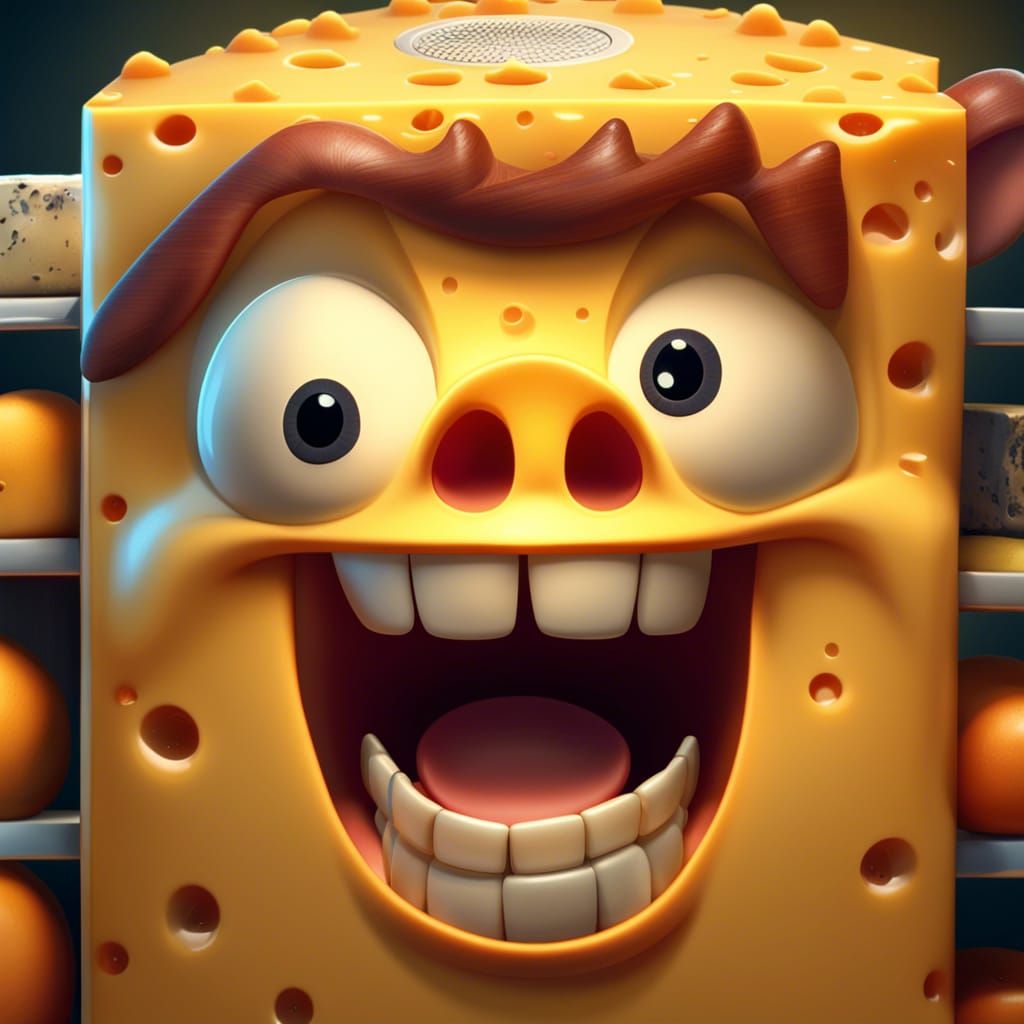Cheese Monster in Refrigerator: Hyperrealistic Digital Art
