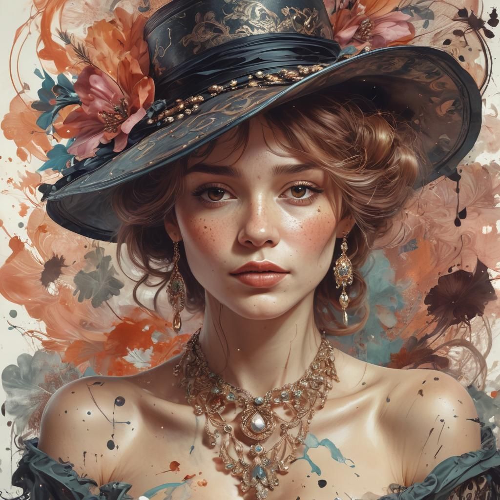 Elegant Woman in Art Nouveau Digital Illustration