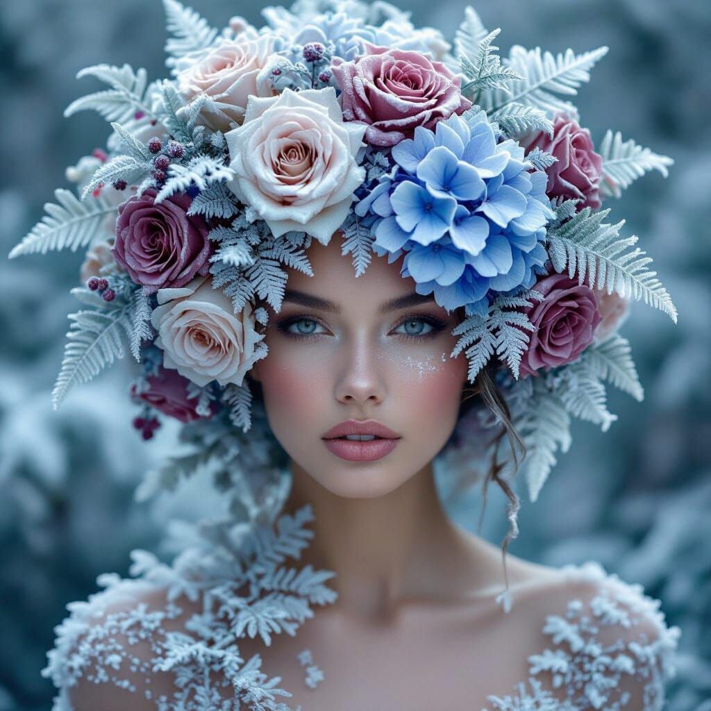 Frozen Flora Portrait: Ethereal High-Fashion Editorial
