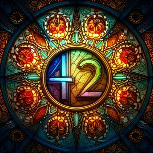 Ornate Stained Glass "42" Logo with Glitter