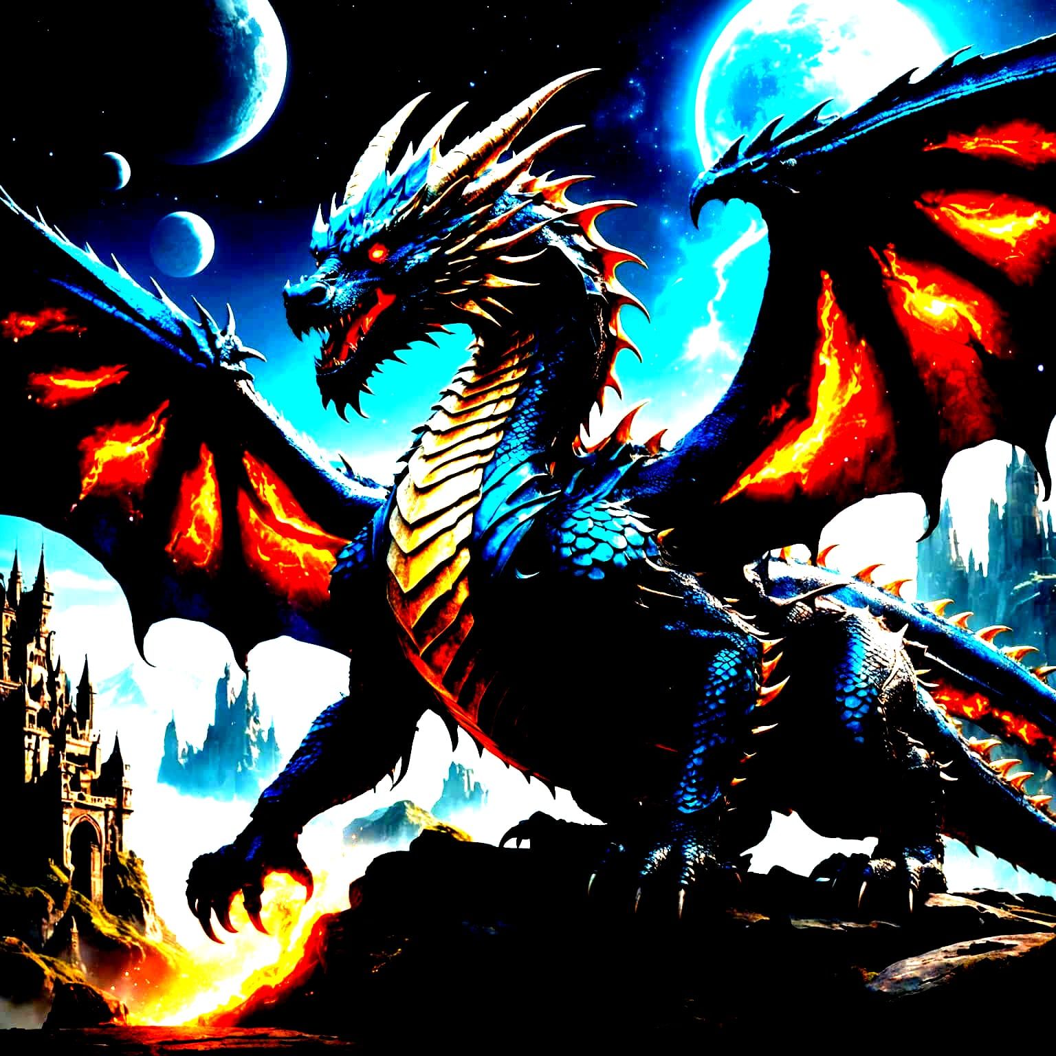 Detailed Cosmic Dragon Fantasy Concept Art