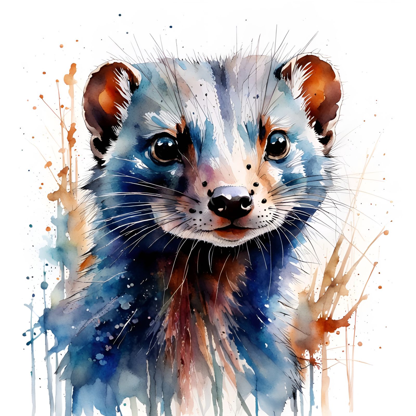 Cute Blue Mongoose in Watercolour Style