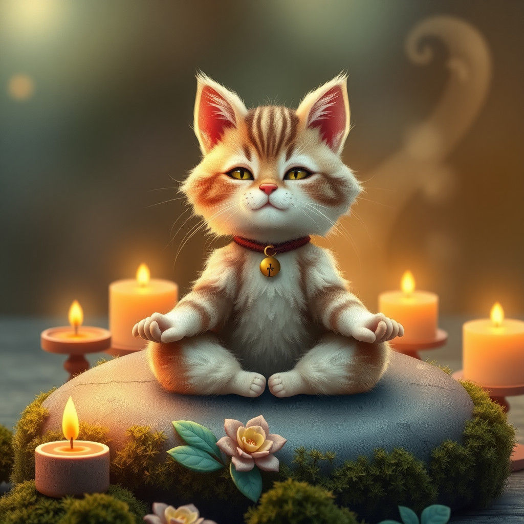 Meditating Kitten in Dreamy Whimsical Style