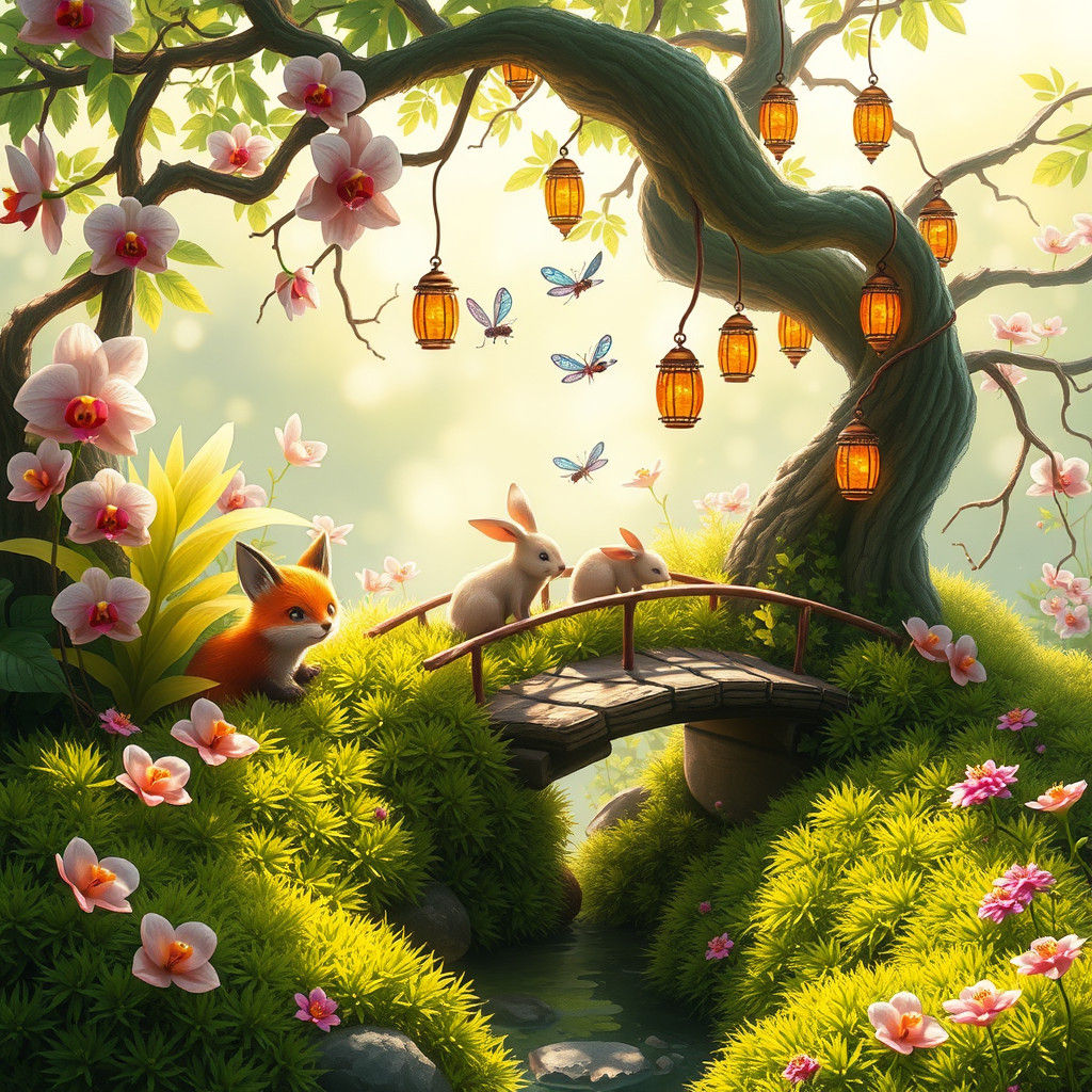 Enchanting Vietnamese Garden with Playful Creatures