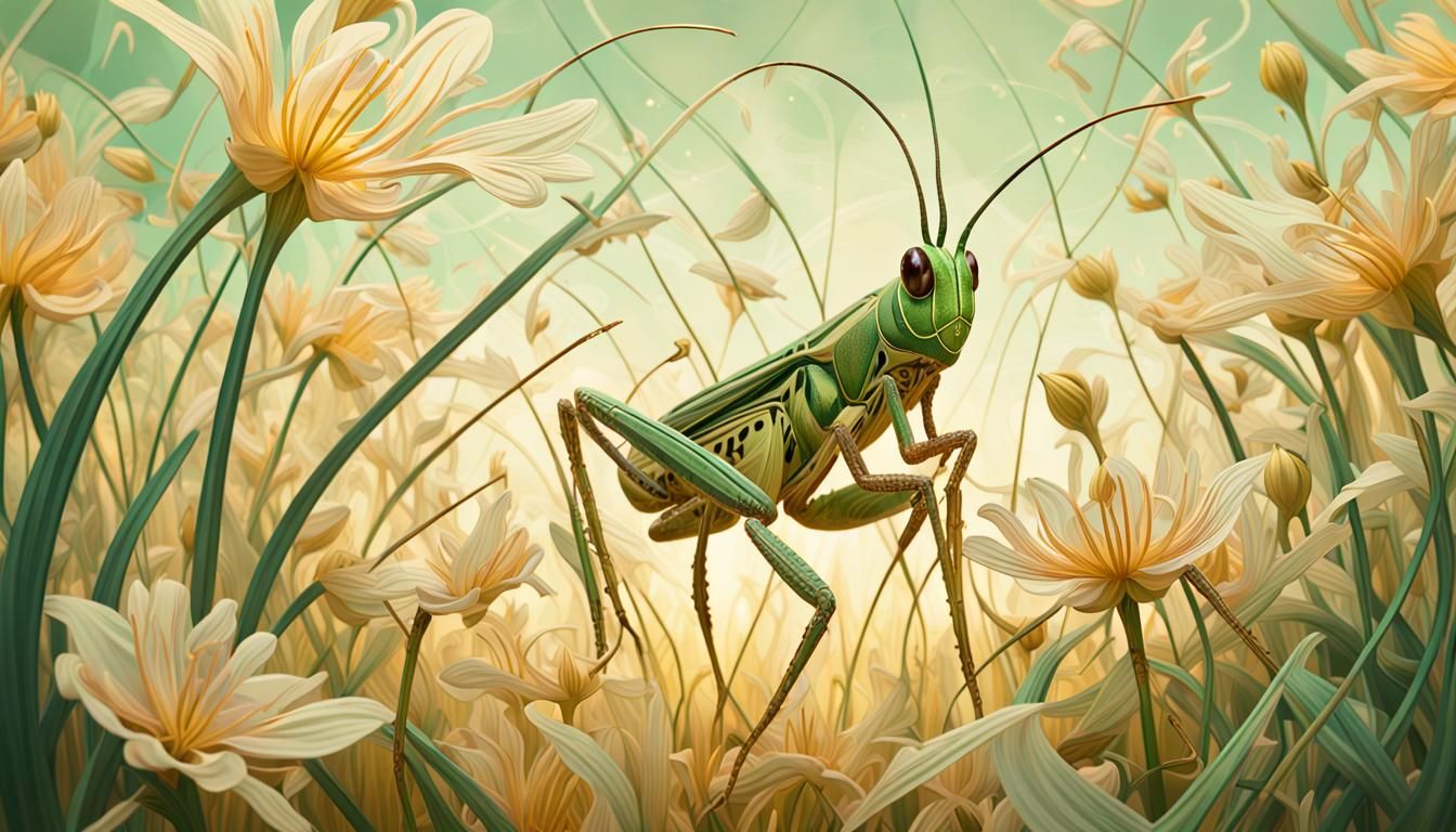 Grasshopper Jumps in Art Nouveau Asphodel Meadows