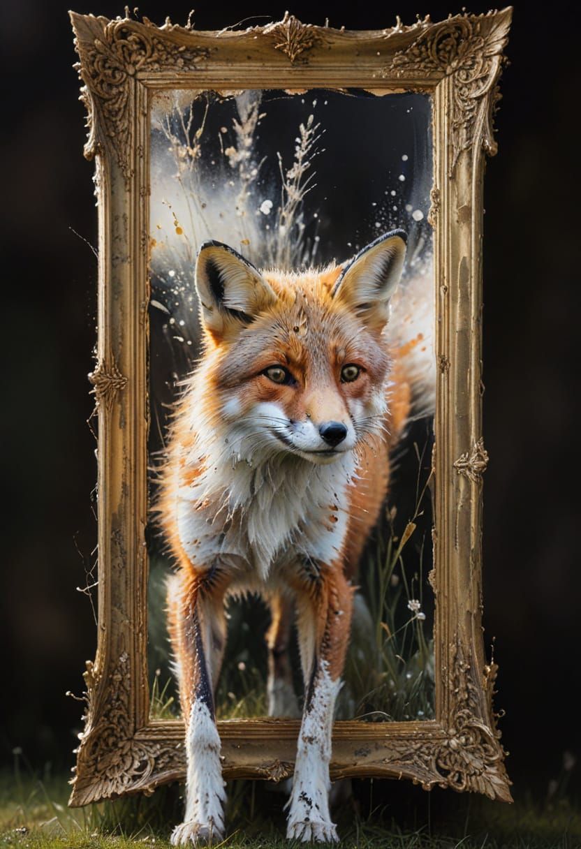 Red Fox in Dewy Meadow, Watercolour Painting