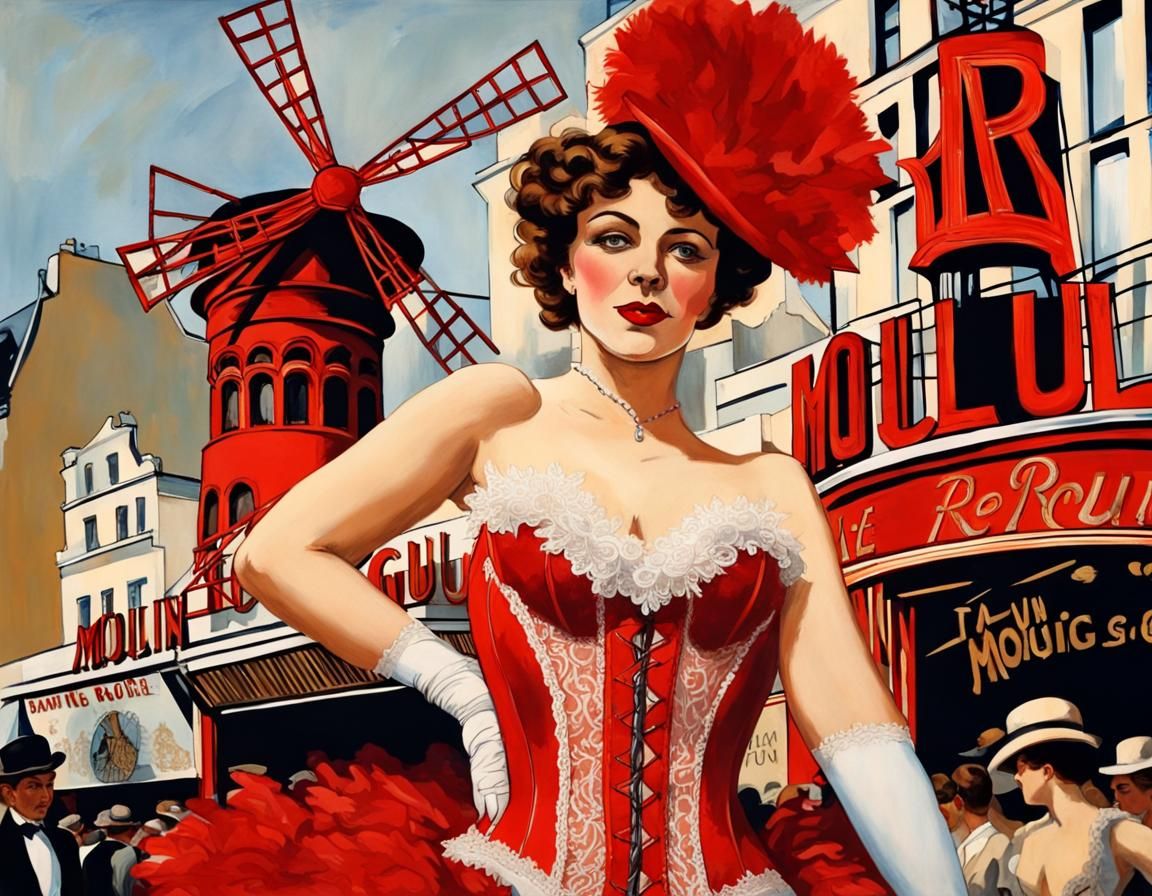 Moulin Rouge Showgirl in Heroic Realism Style
