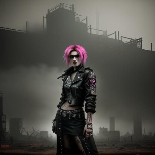 Punk Model in Cyberpunk Graveyard Sepia Photography