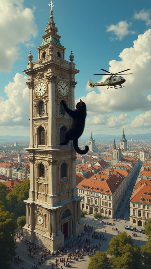Mischief in the City: A Tuxedo Cat's Clocktower Ascent in Su...