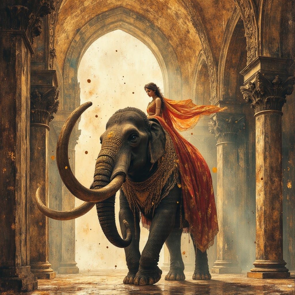 South Indian Princess Rides Mammoth in Opulent Ballroom
