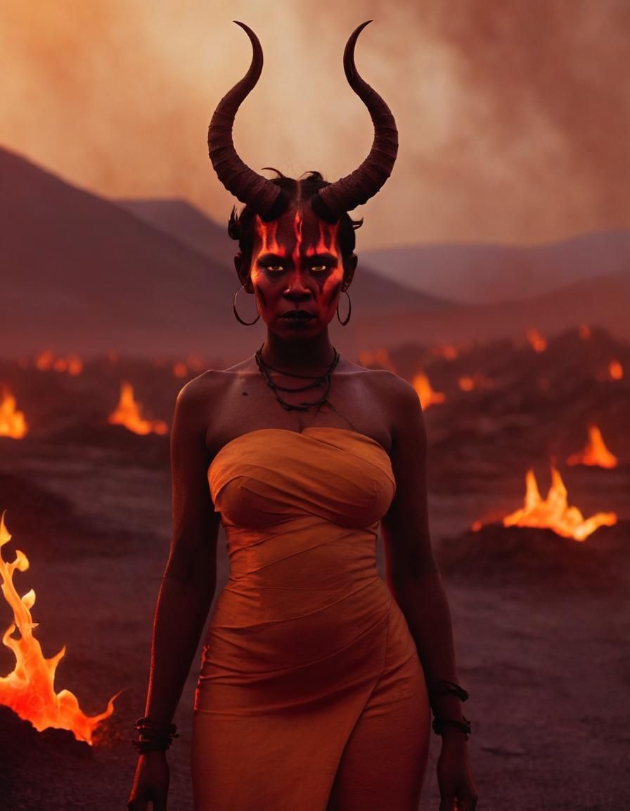 A lonely Demon woman with horns looking for her lost love