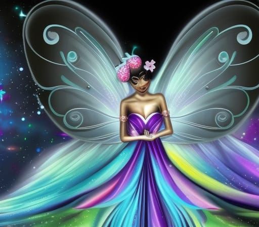 Elegant Black Fairy in Galactic Fairycore Style