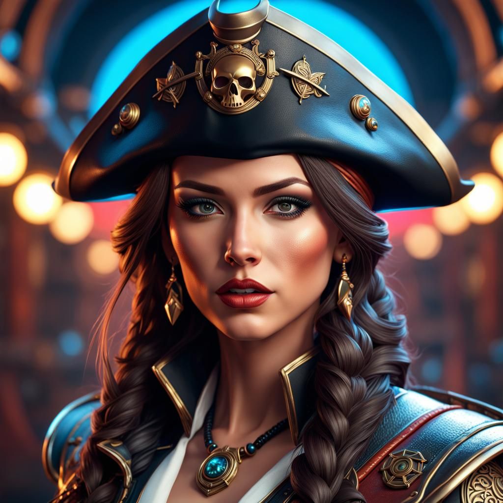 Futuristic Pirate Portrait in Hyperrealistic Fantasy Style