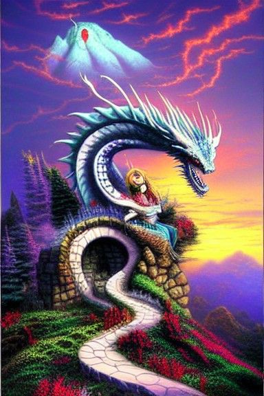 Dragon Mountain in Burtonesque Kinkade Style