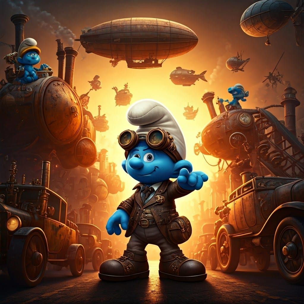 Steampunk Smurfs Navigate Industrial Wonderland