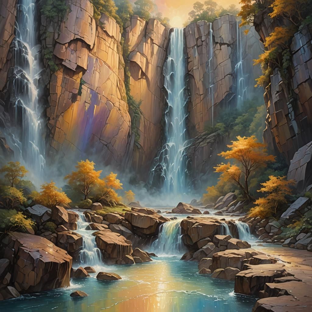 Ethereal Magic Waterfall in Dreamlike Landscape