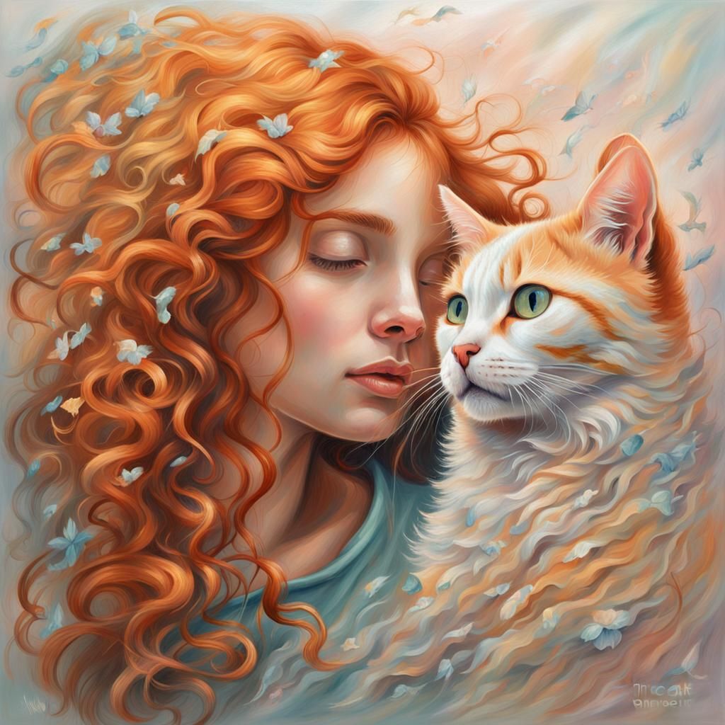 Impressionistic Portrait of Woman with Kitten