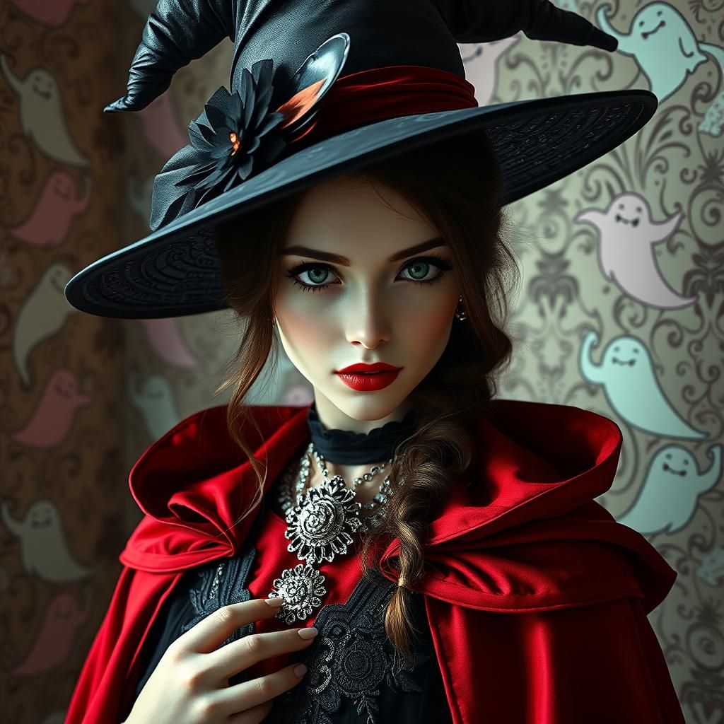 Enchanting Witch in Costume, Hyperrealistic Concept Art
