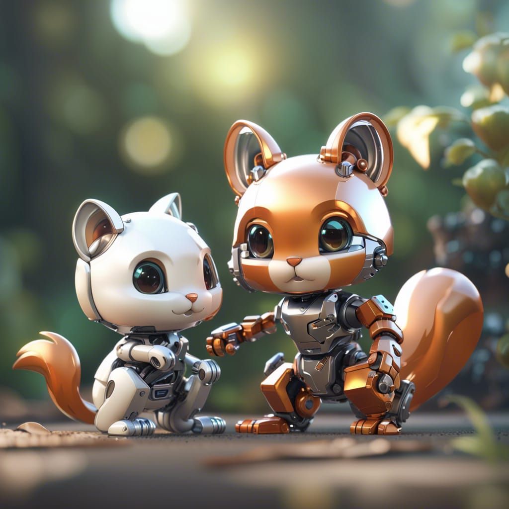 robot squirrel and kitten