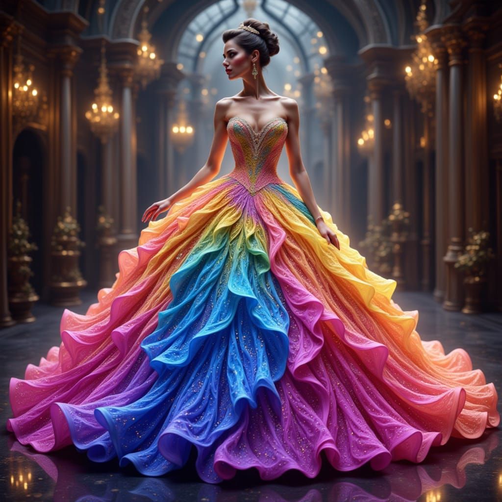 Rainbow Ball Gown in Digital Matte Painting Style
