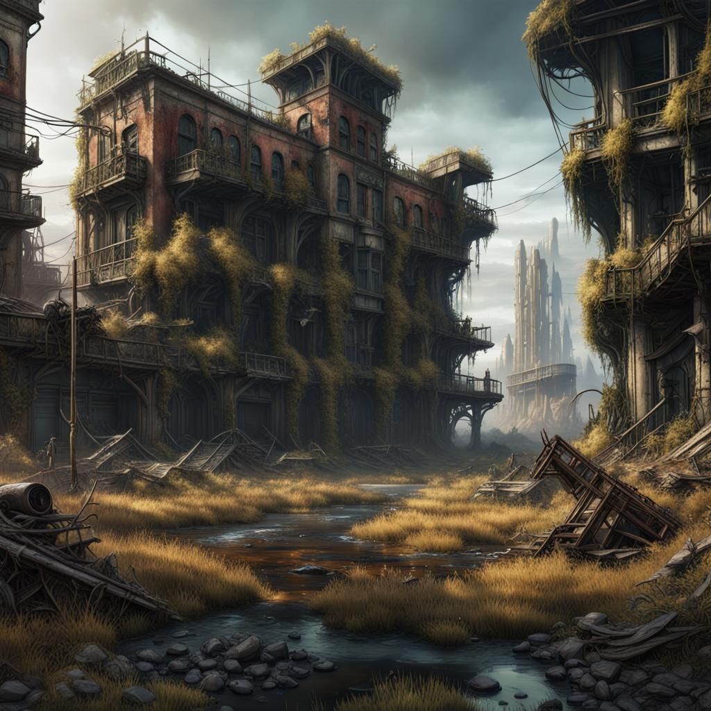 Post-Apocalyptic Nature Overgrowth in Detailed Matte Paintin...