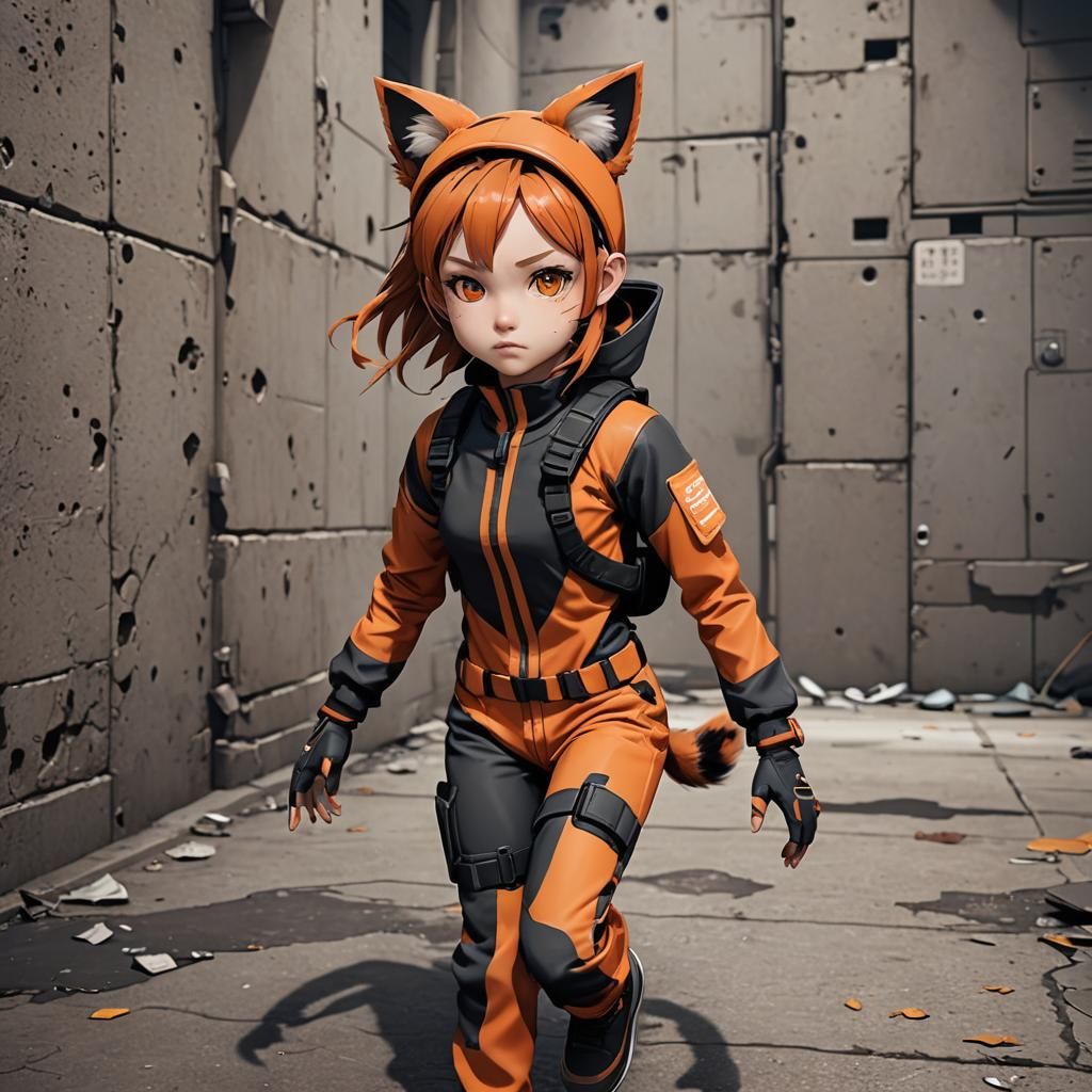 Anime Girl Escapes Futuristic Prison with Cat Ears