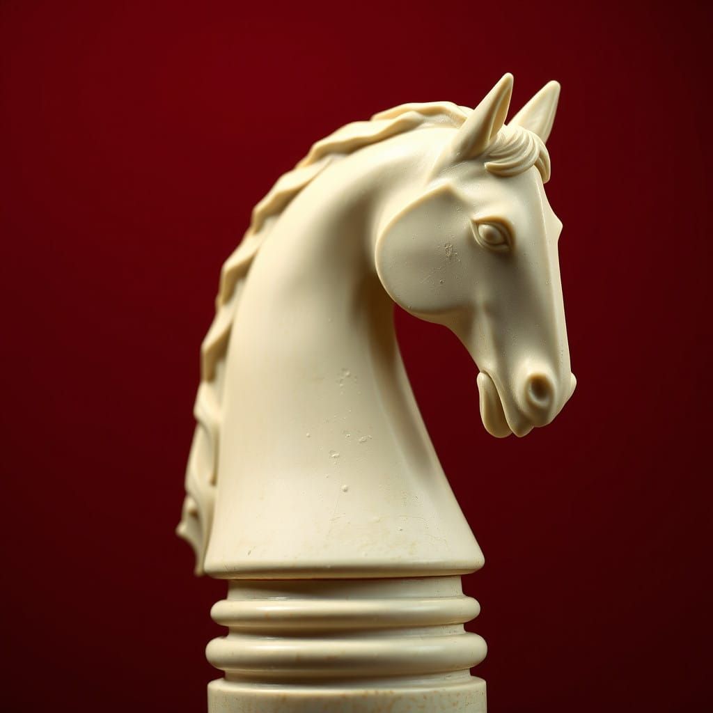 Classical White Knight Chess Piece in Rich Red Hues