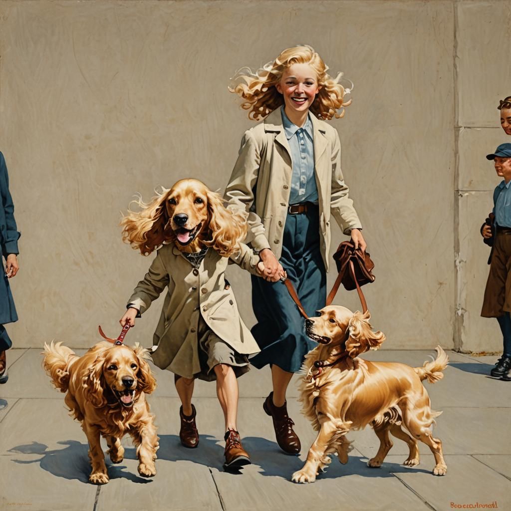 Girl and Dog in Norman Rockwell Style