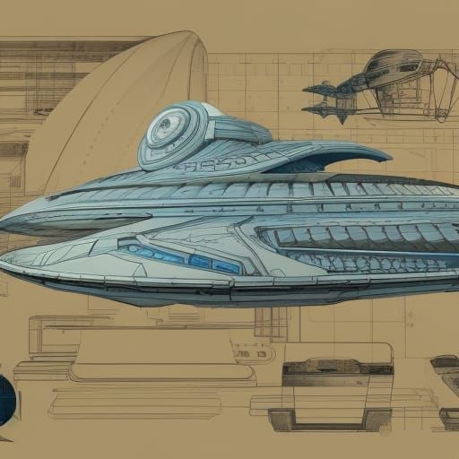 Spaceship Blueprints in Cartoon Vector Style