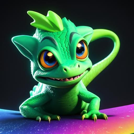 Cute Lizard Blacklight Poster in Pixar Disney Style