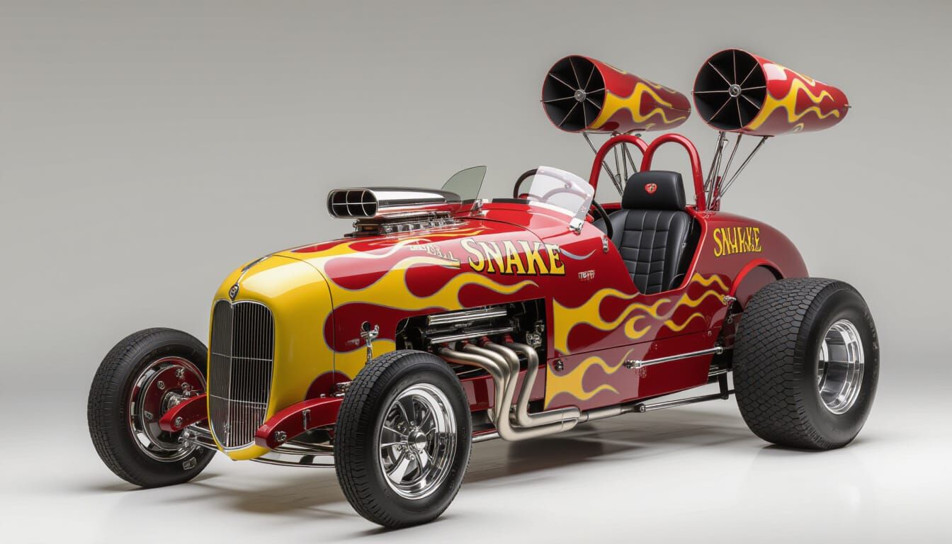 HELL SNAKE 1950s Dragster in Vibrant Flame Paint