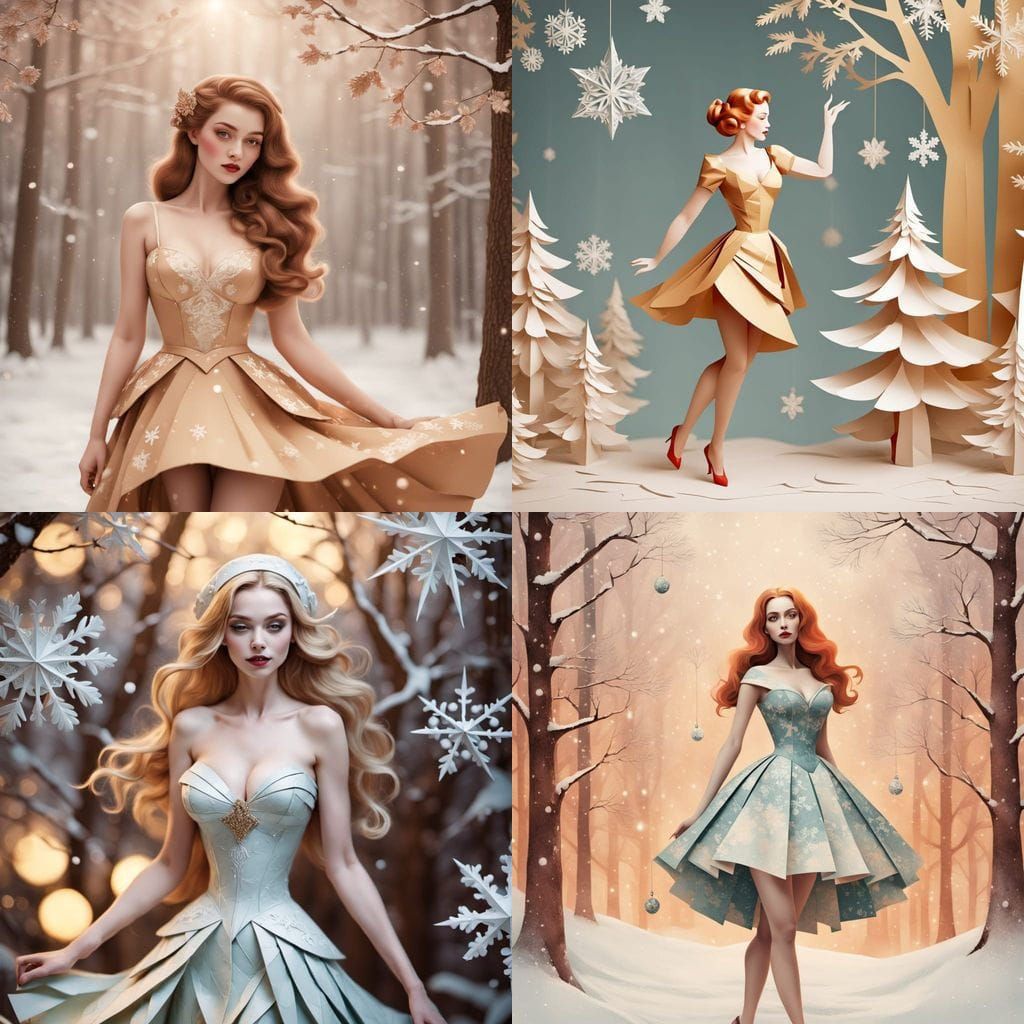 Vintage Pinup Sally Dances in Snowy Woodland Wonderland