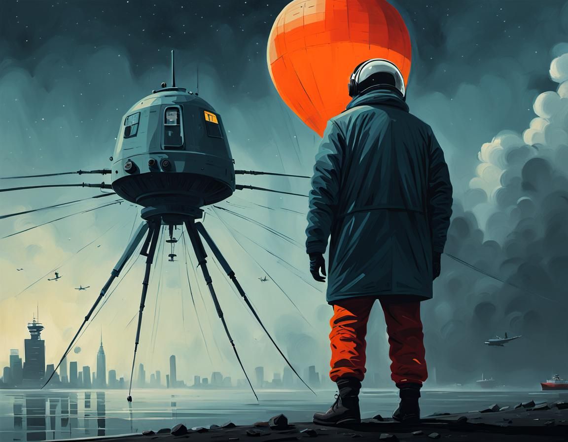 Dystopian Cityscape in Retro-Futuristic Style